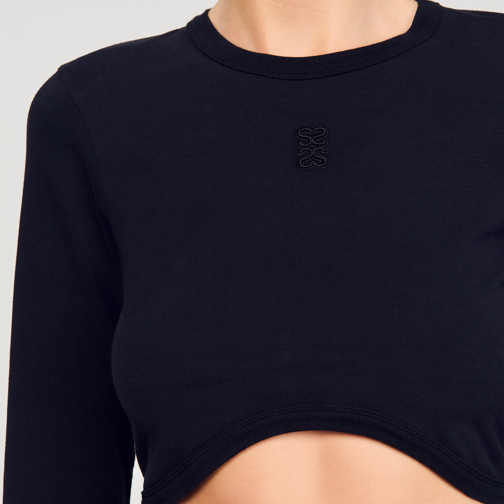 Sandro / Cropped embroidered T-shirt Black
