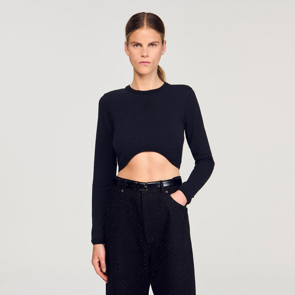 Sandro / Cropped embroidered T-shirt Black