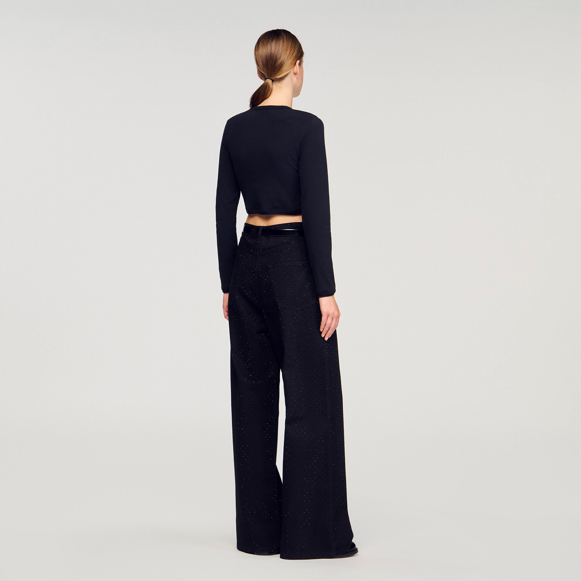 Sandro / Cropped embroidered T-shirt Black