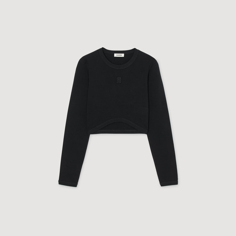 Sandro / Cropped embroidered T-shirt Black