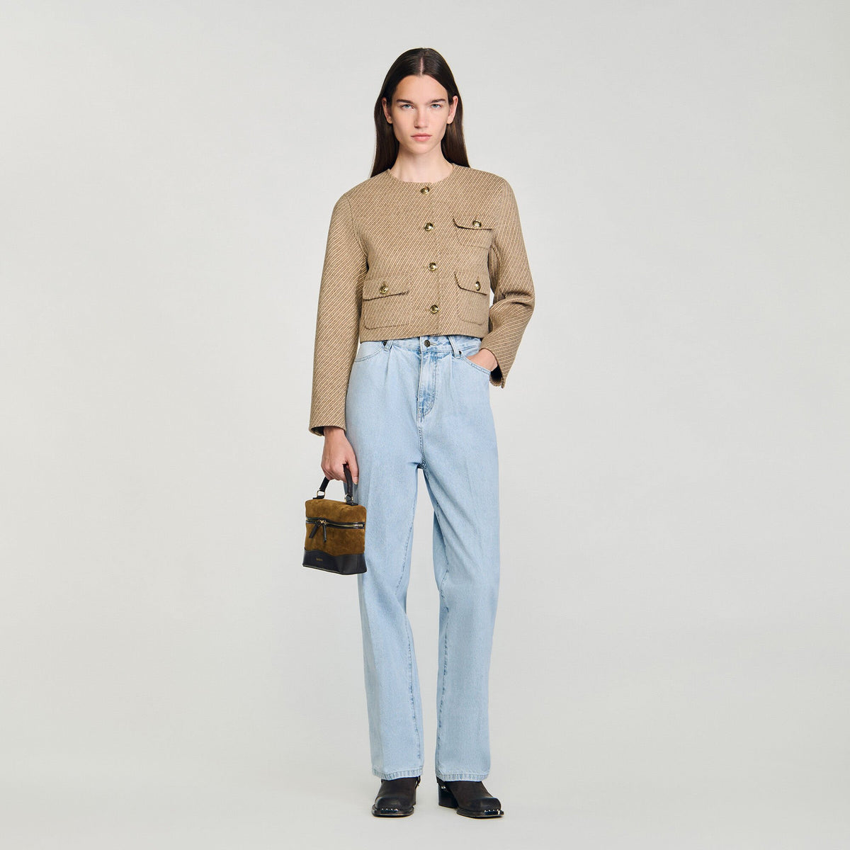 Sandro / Cropped button-down jacket Beige