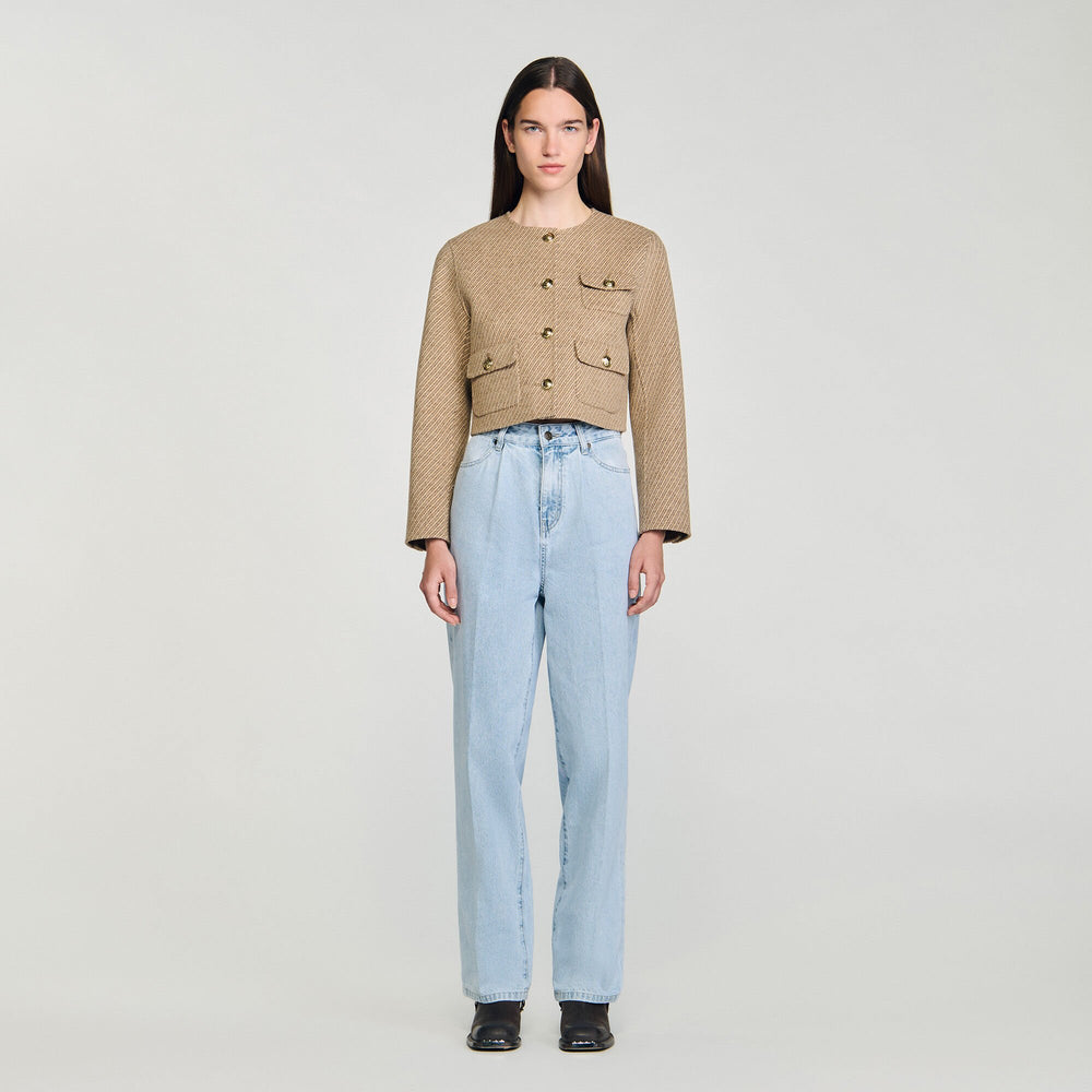 Sandro / Cropped button-down jacket Beige