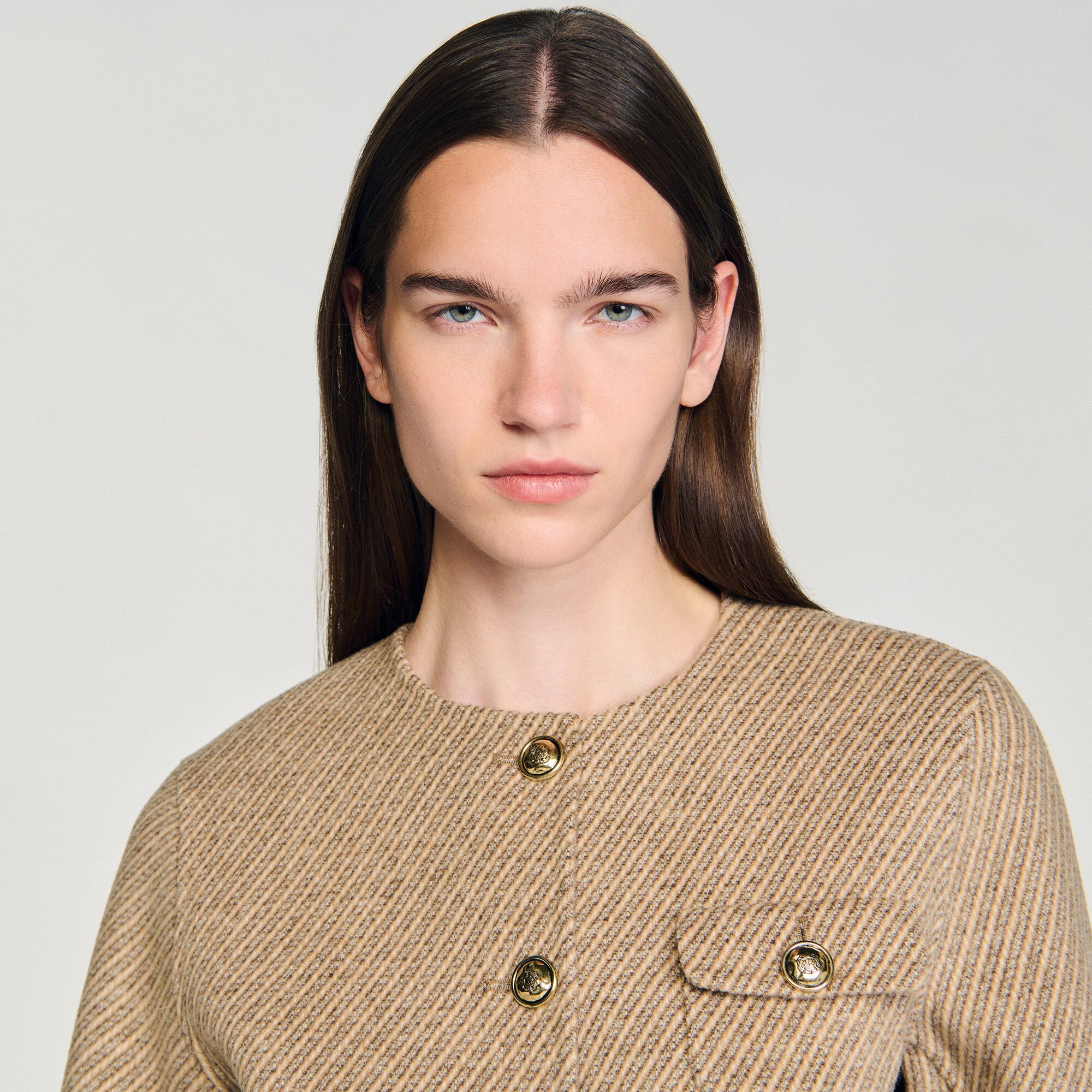 Sandro / Cropped button-down jacket Beige