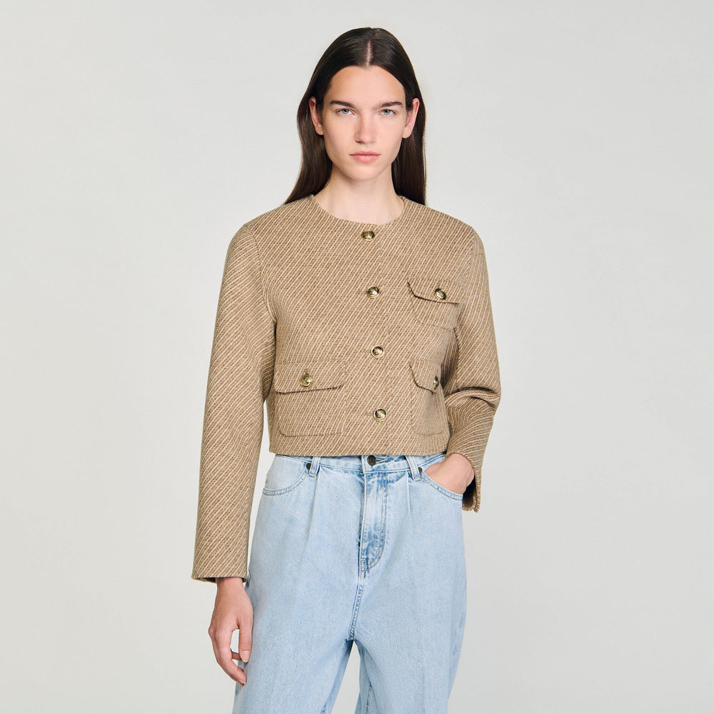 Sandro / Cropped button-down jacket Beige