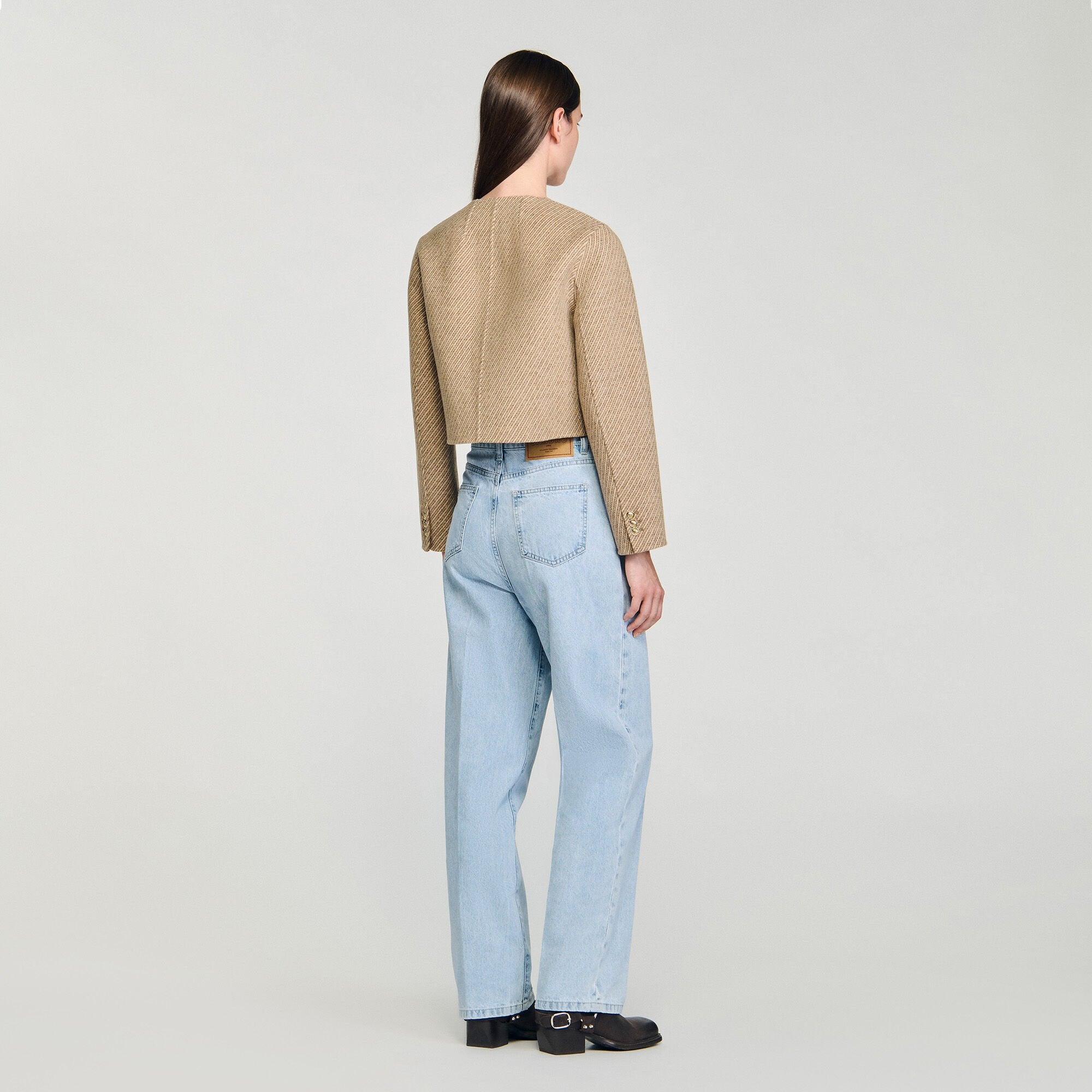 Sandro / Cropped button-down jacket Beige