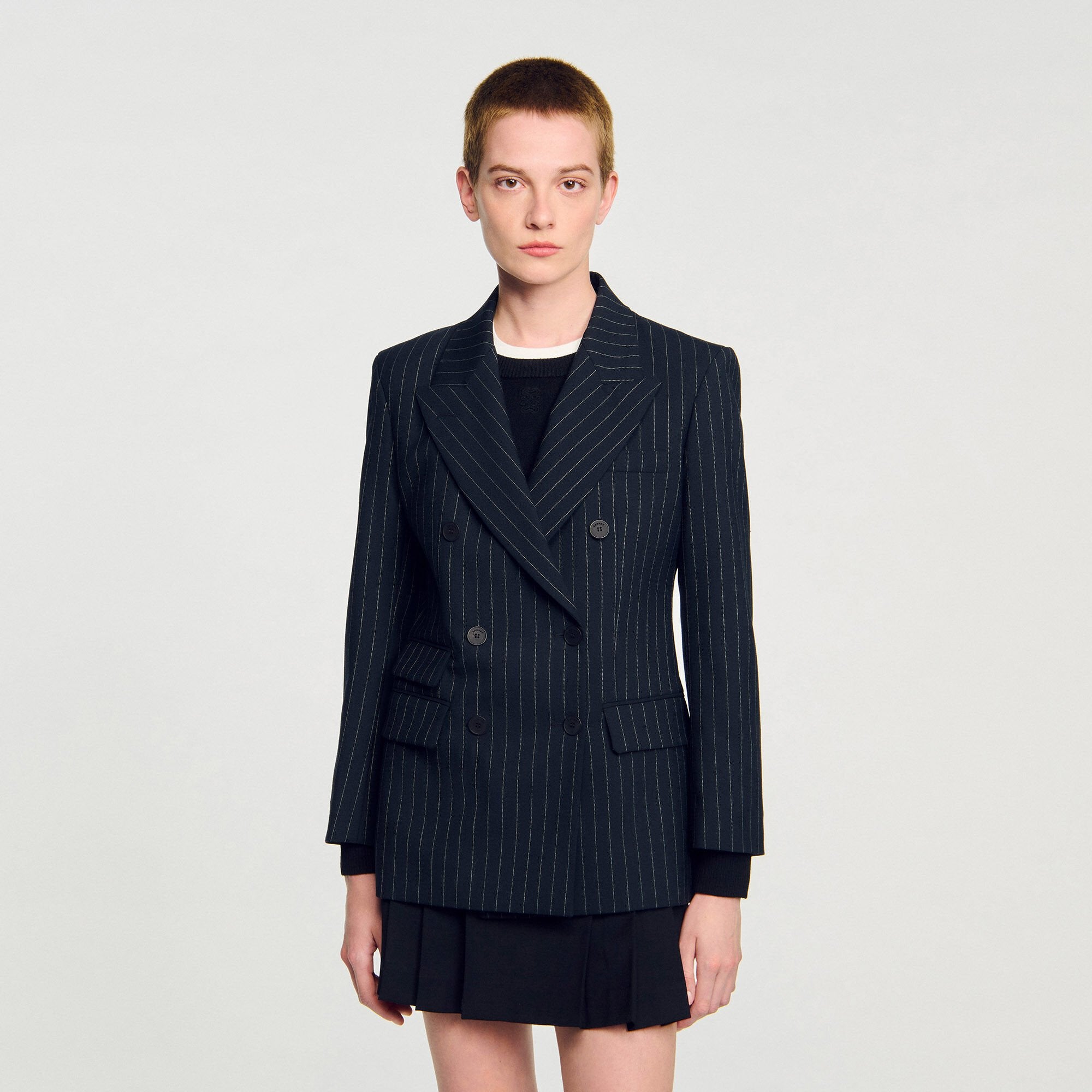 Sandro / Striped suit jacket Black