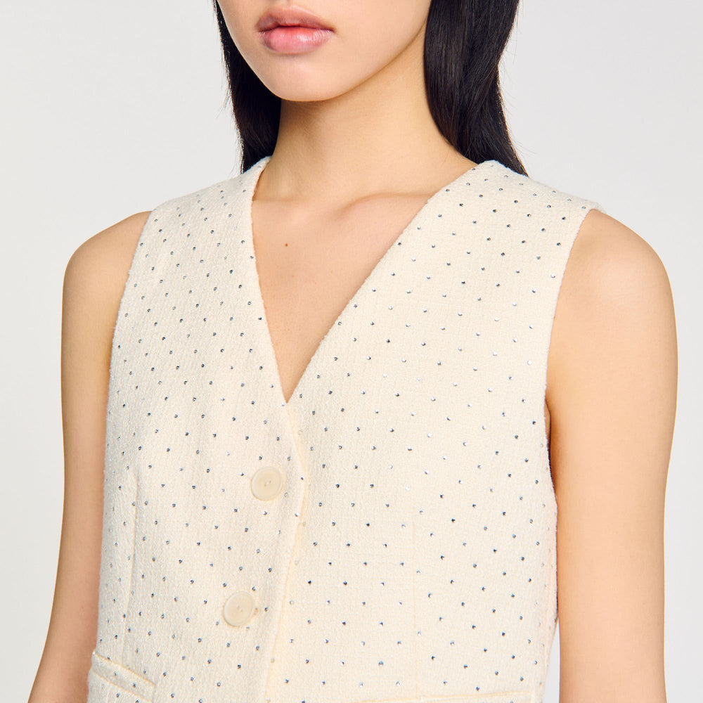 Sandro / Rhinestone tweed jacket Ecru