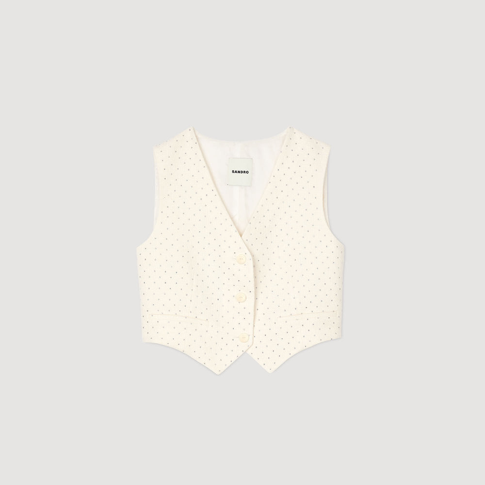Sandro / Rhinestone tweed jacket Ecru