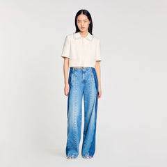 Sandro / Short-sleeved rhinestone jacket Ecru