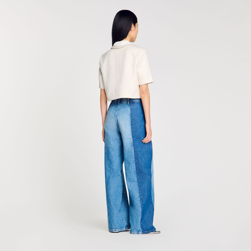 Sandro / Short-sleeved rhinestone jacket Ecru