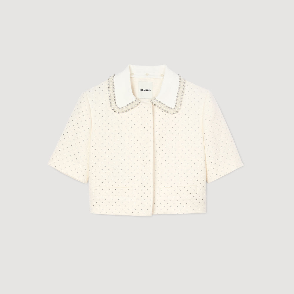 Sandro / Short-sleeved rhinestone jacket Ecru