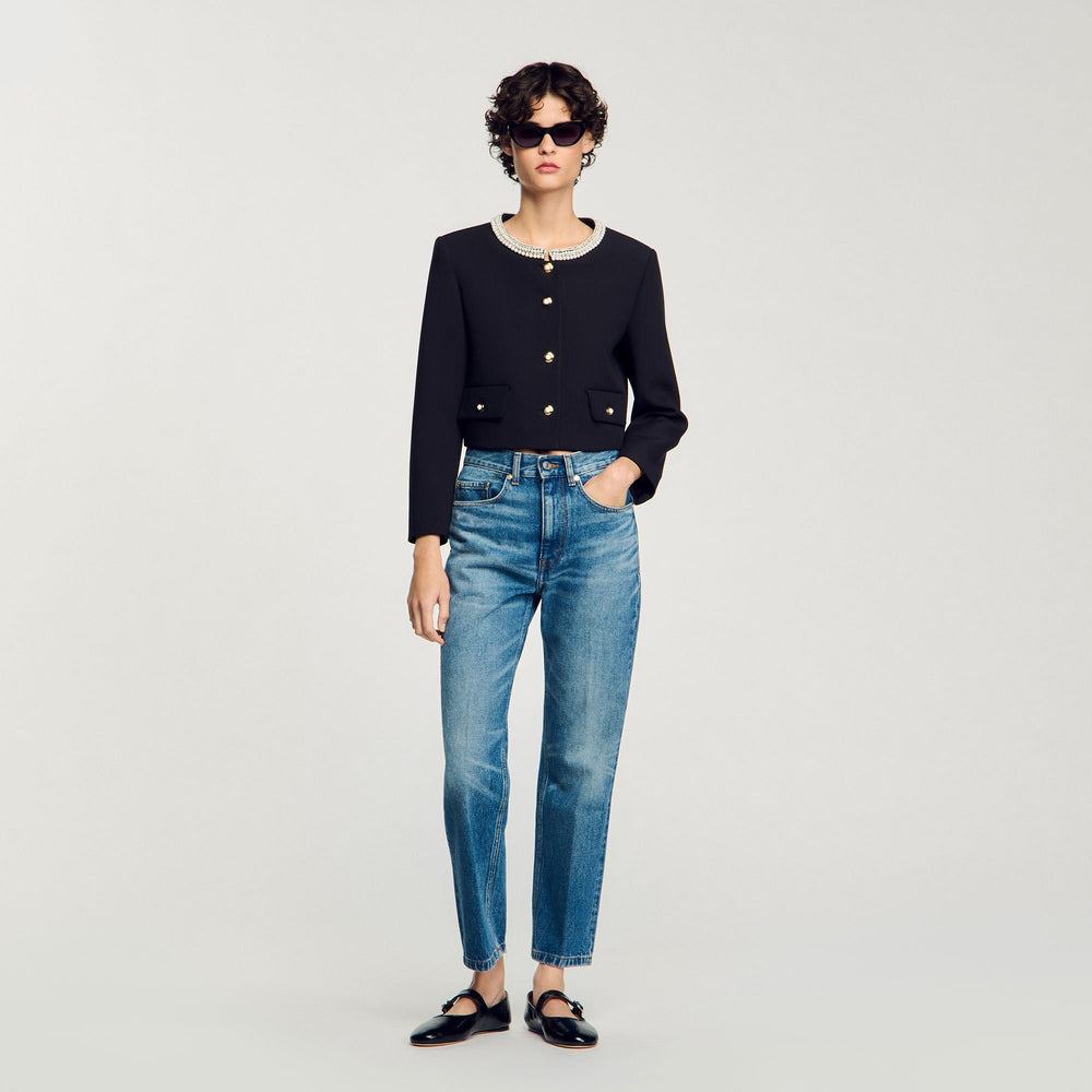 Sandro / Jacket with beaded collar Black