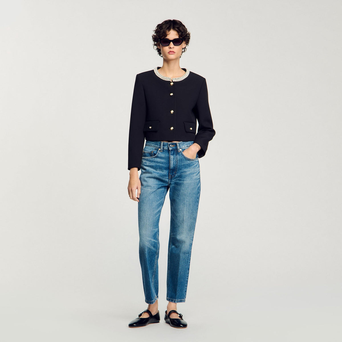 Sandro / Jacket with beaded collar Black