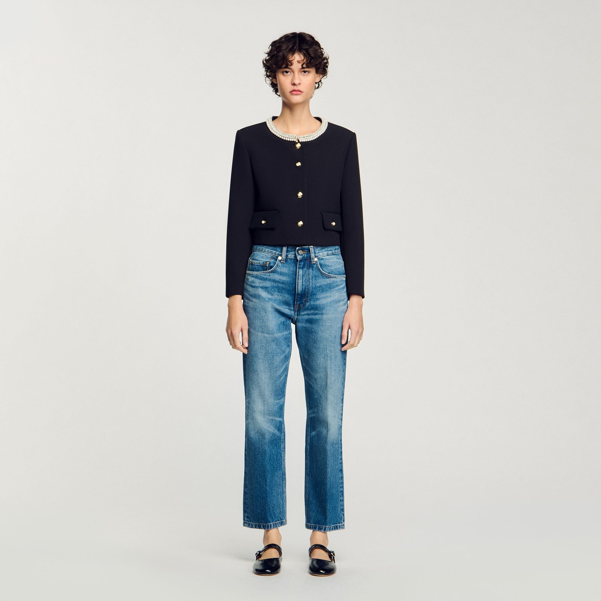 Sandro / Jacket with beaded collar Black