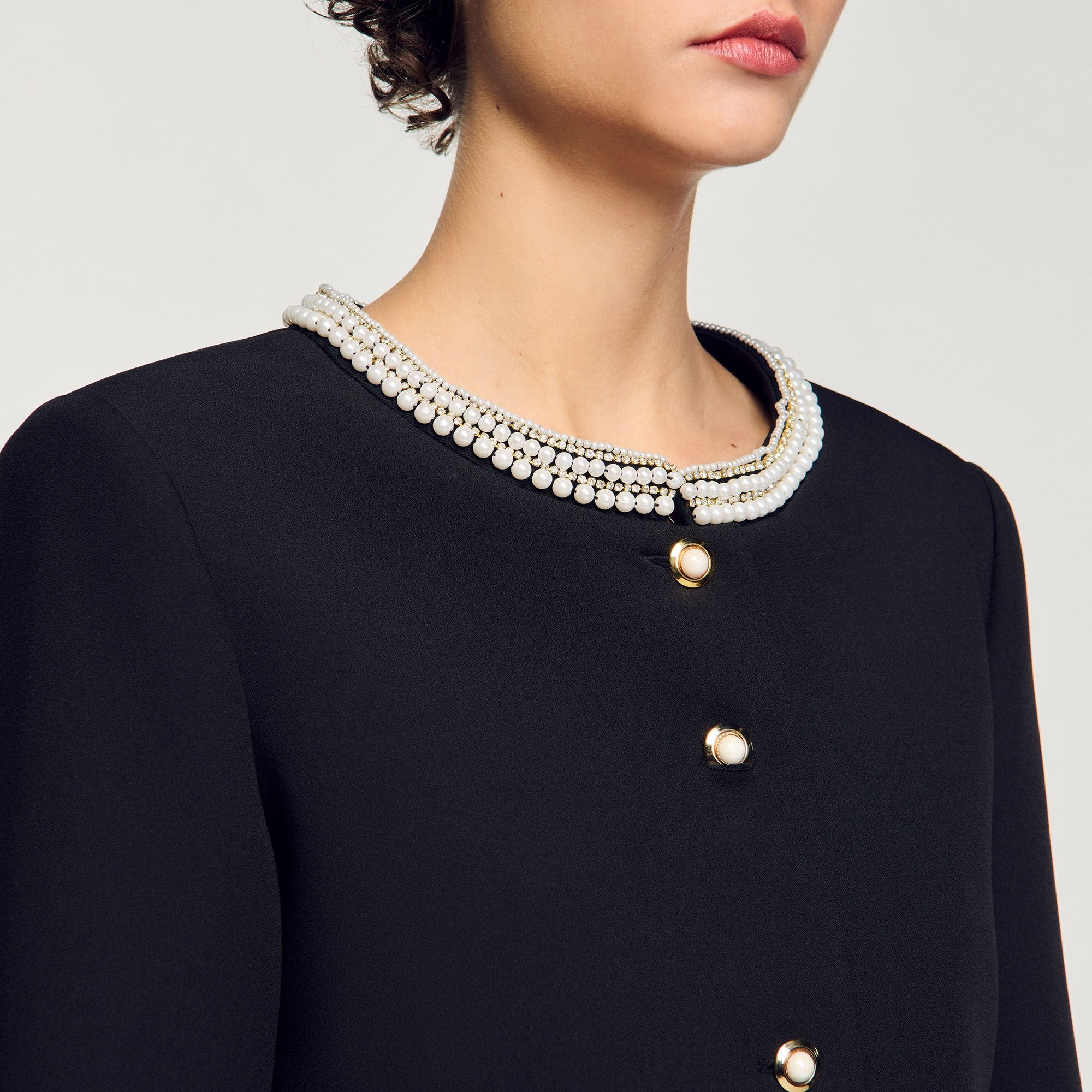 Sandro / Jacket with beaded collar Black