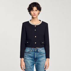 Sandro / Jacket with beaded collar Black