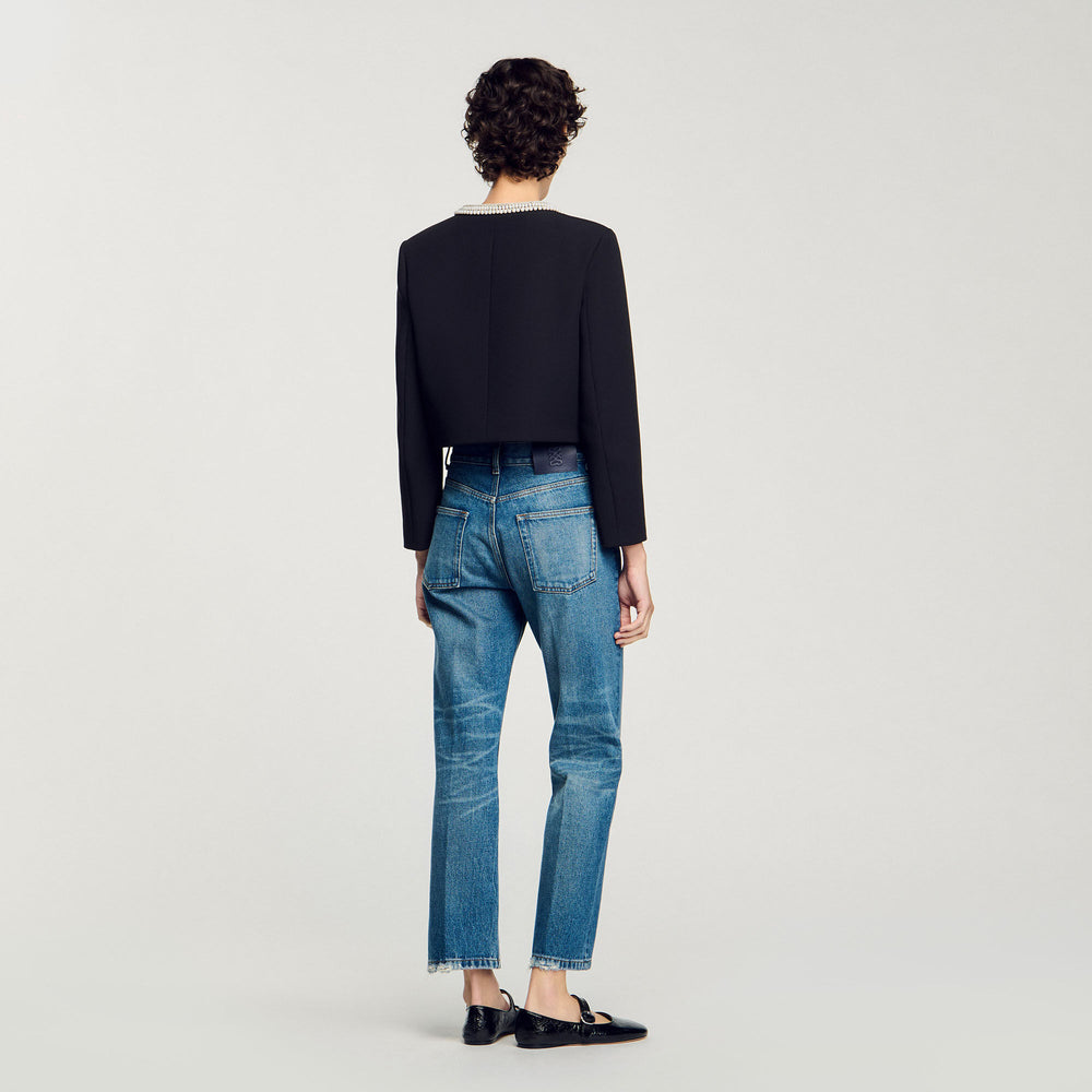 Sandro / Jacket with beaded collar Black