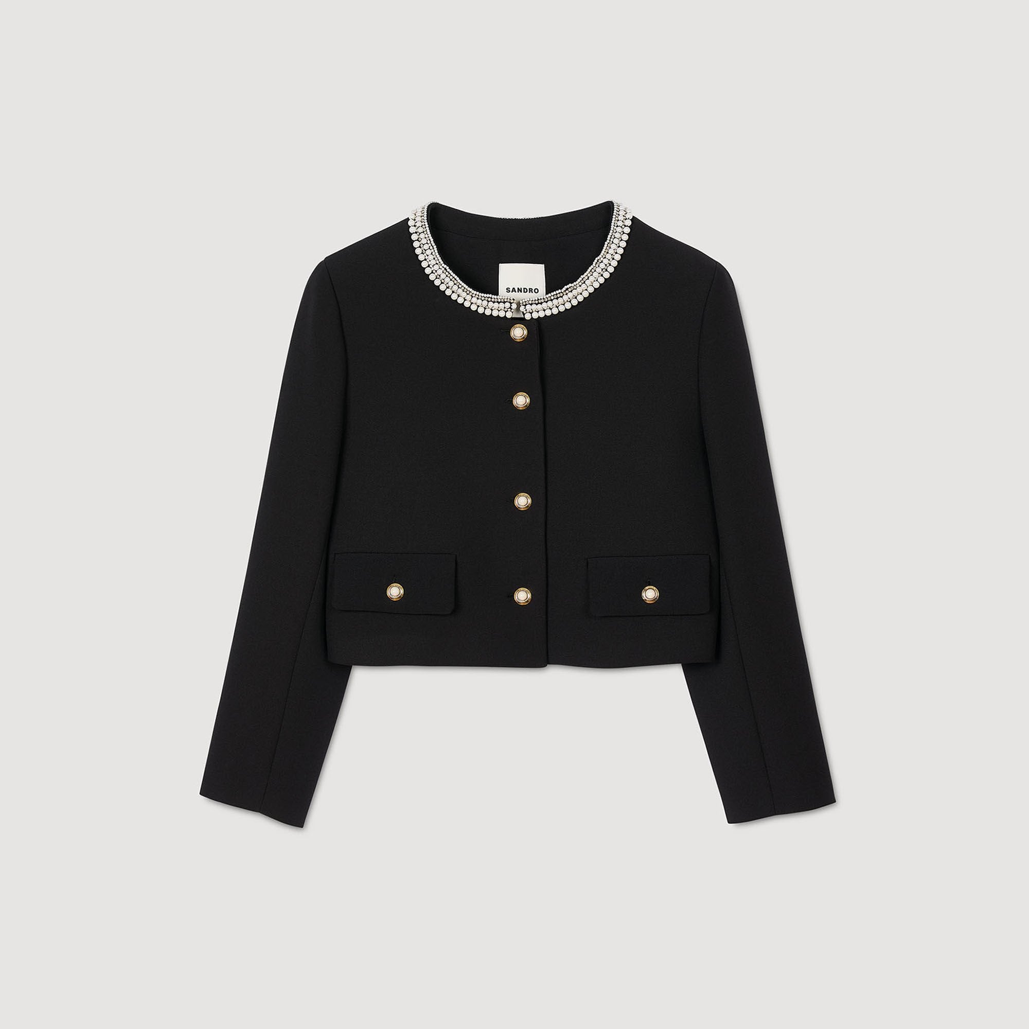 Sandro / Jacket with beaded collar Black