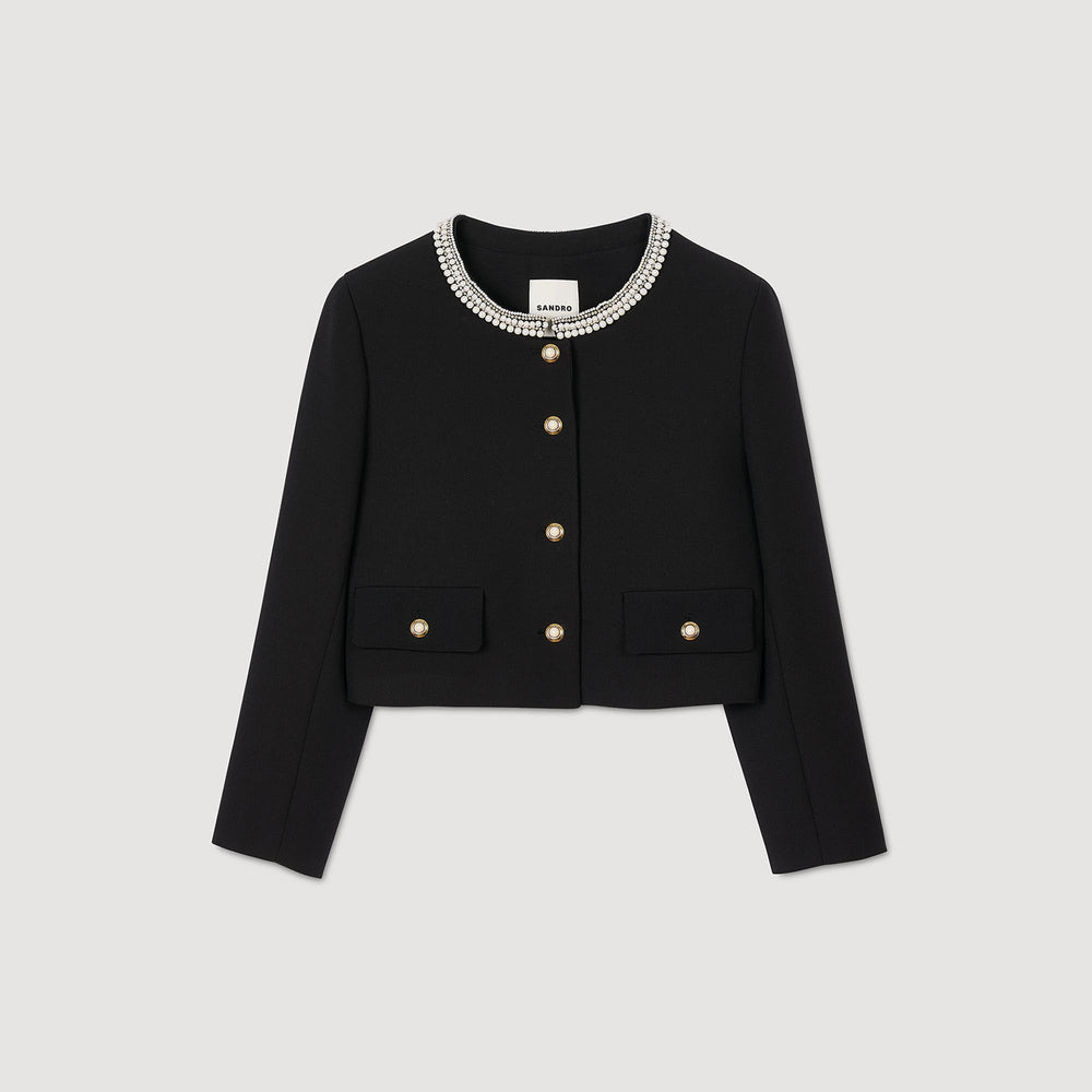 Sandro / Jacket with beaded collar Black