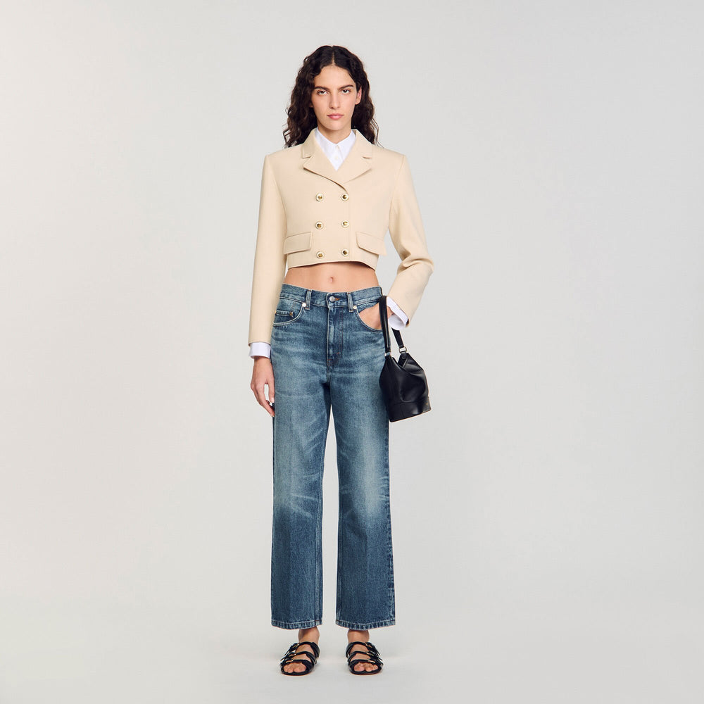 Sandro / Cropped buttoned jacket Sand