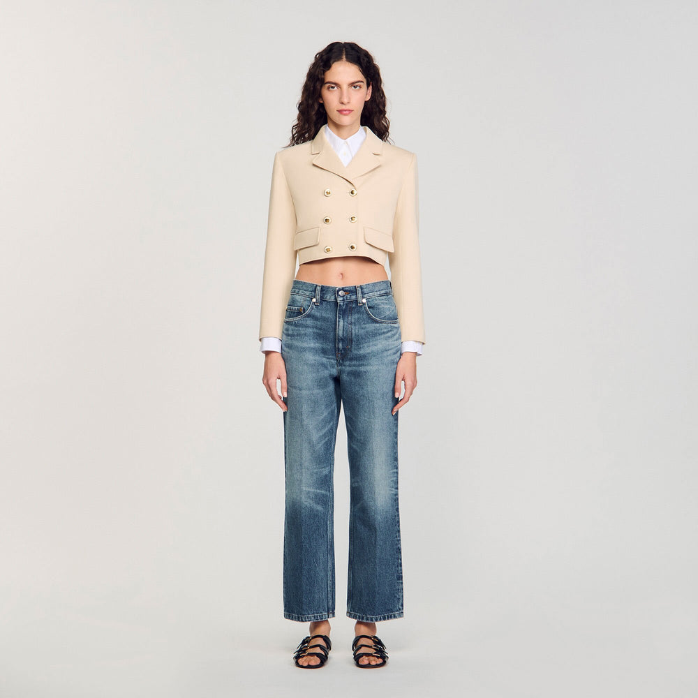 Sandro / Cropped buttoned jacket Sand