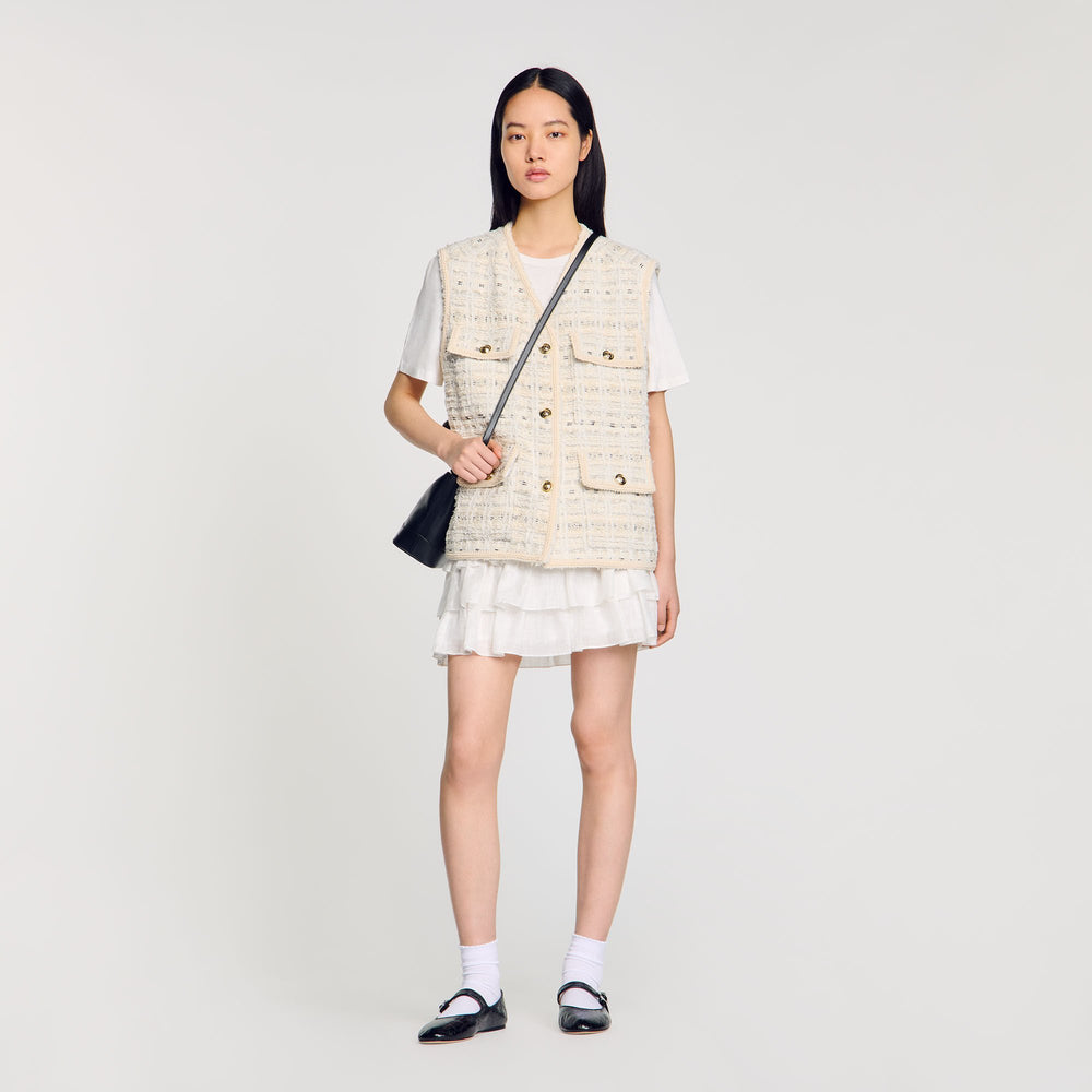 Sandro / Sleeveless tweed jacket Ecru / Lurex