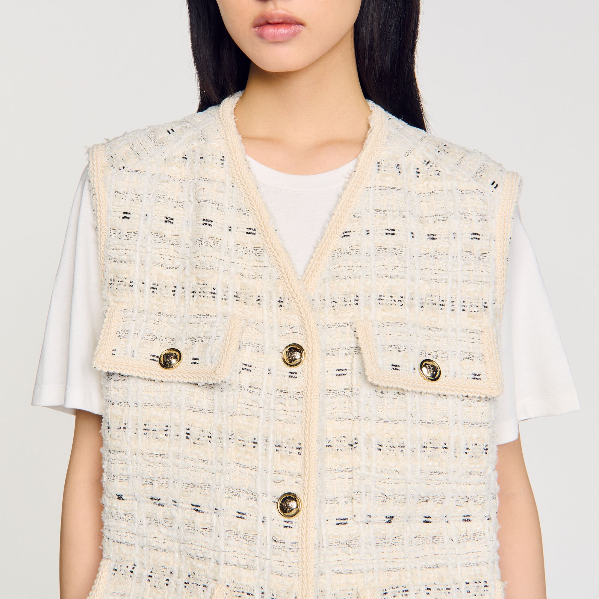 Sandro / Sleeveless tweed jacket Ecru / Lurex