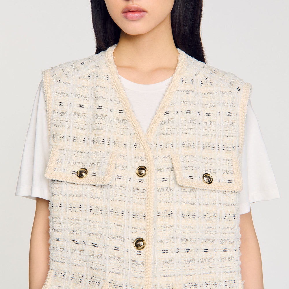 Sandro / Sleeveless tweed jacket Ecru / Lurex