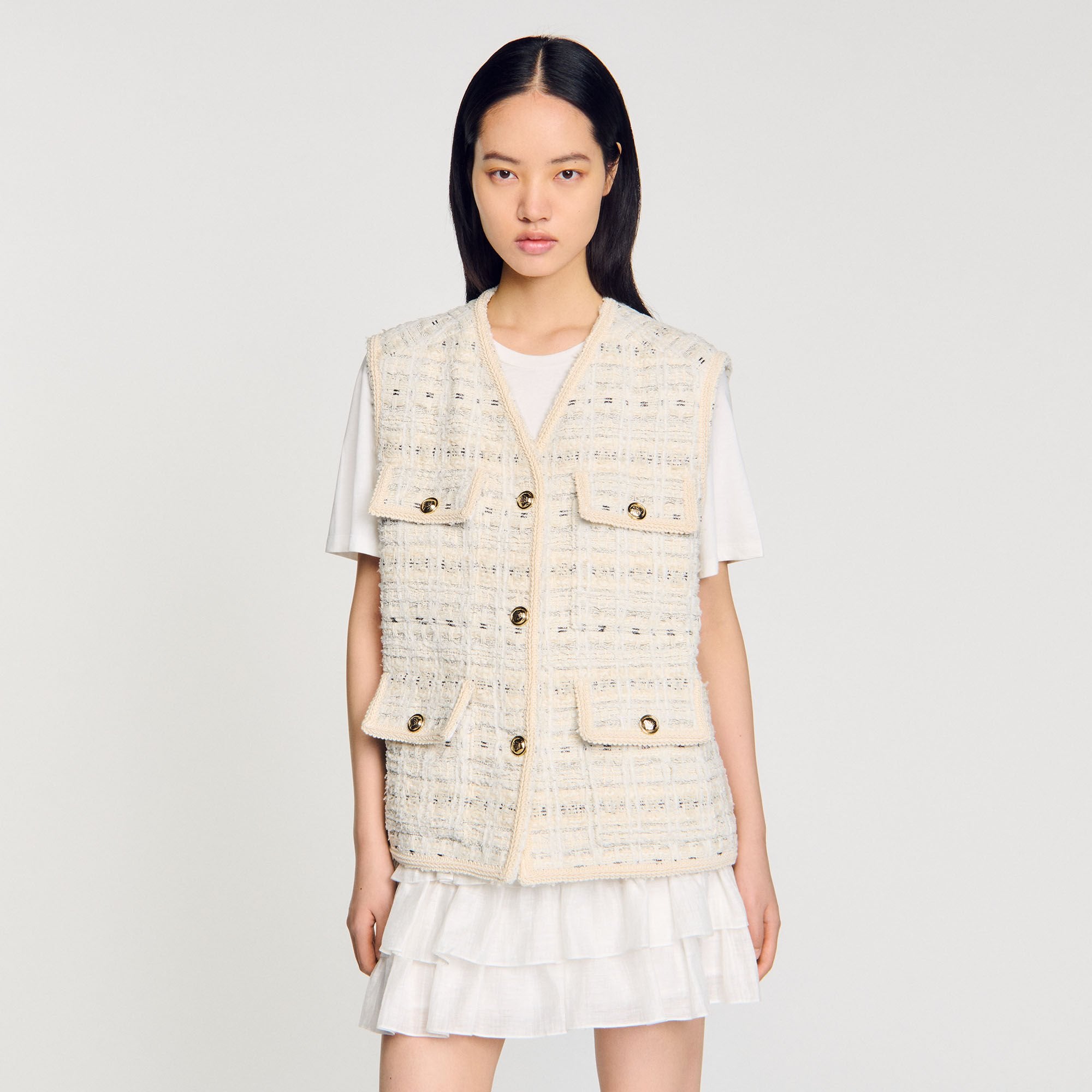 Sandro / Sleeveless tweed jacket Ecru / Lurex