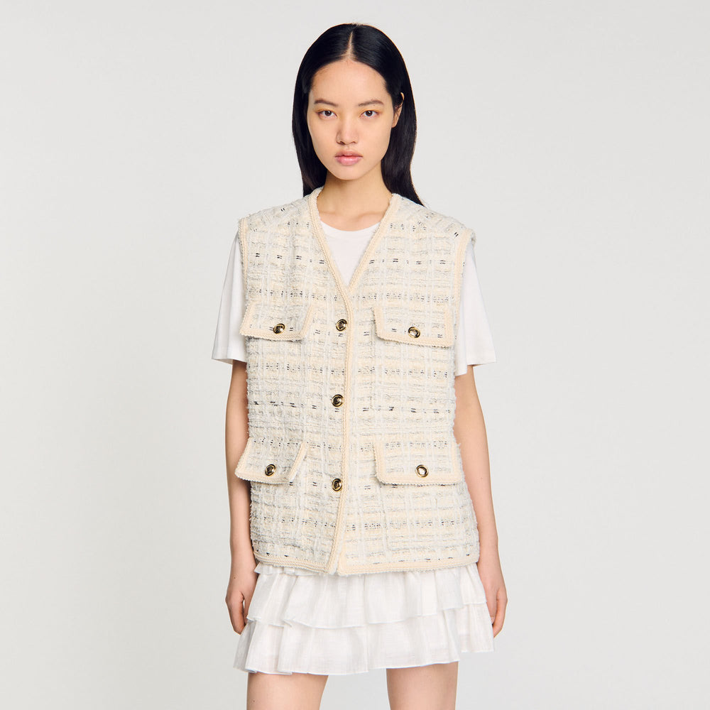Sandro / Sleeveless tweed jacket Ecru / Lurex