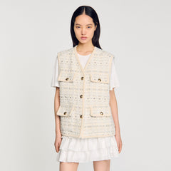 Sandro / Sleeveless tweed jacket Ecru / Lurex