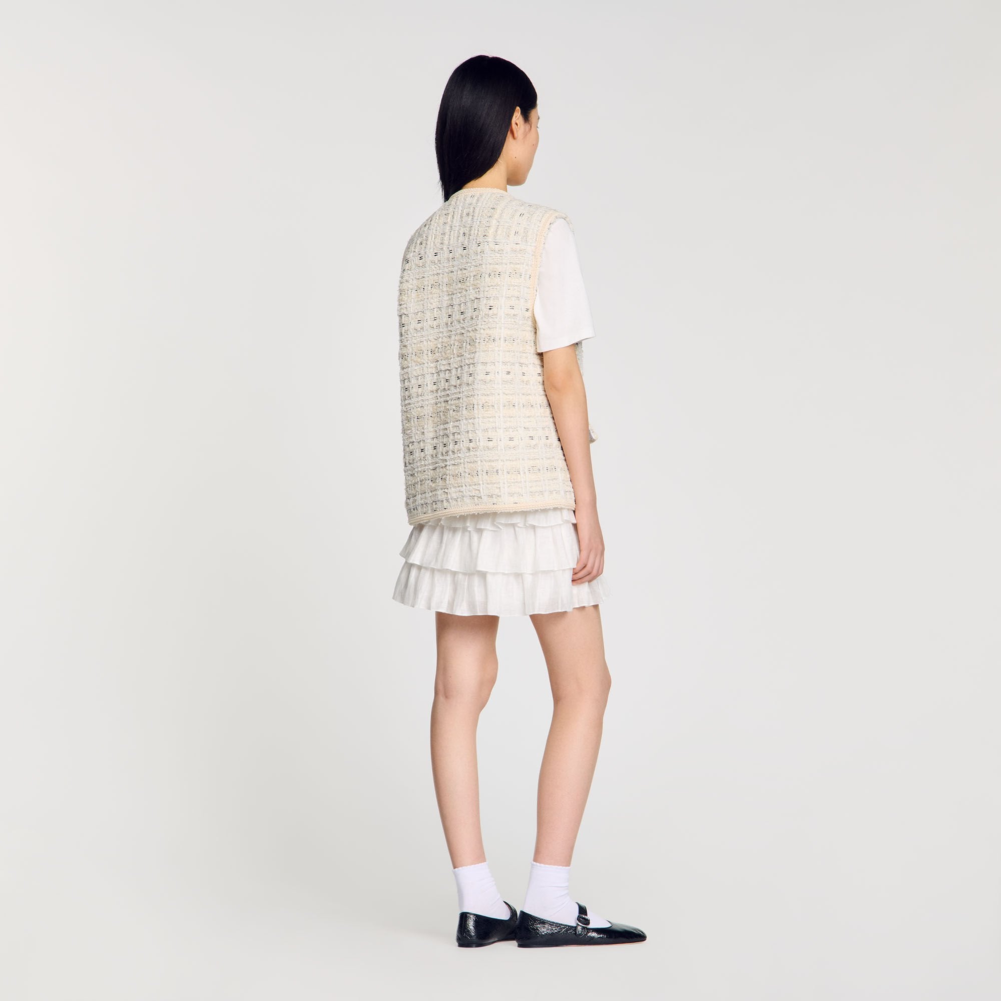 Sandro / Sleeveless tweed jacket Ecru / Lurex