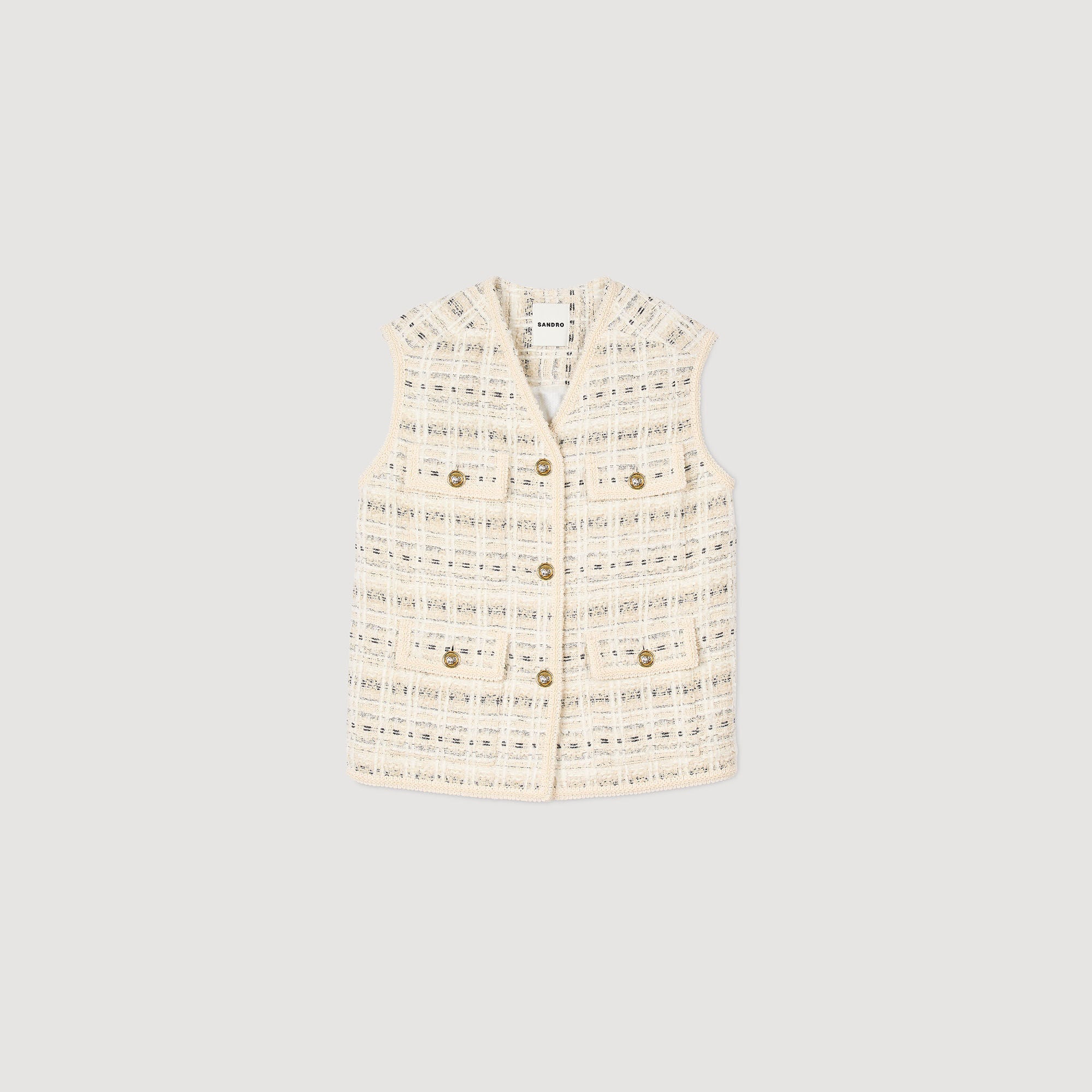 Sandro / Sleeveless tweed jacket Ecru / Lurex