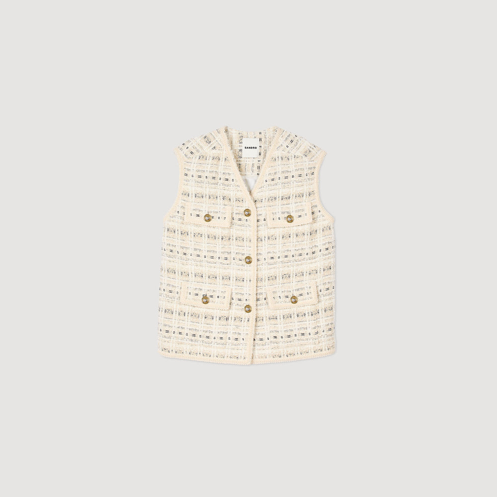 Sandro / Sleeveless tweed jacket Ecru / Lurex