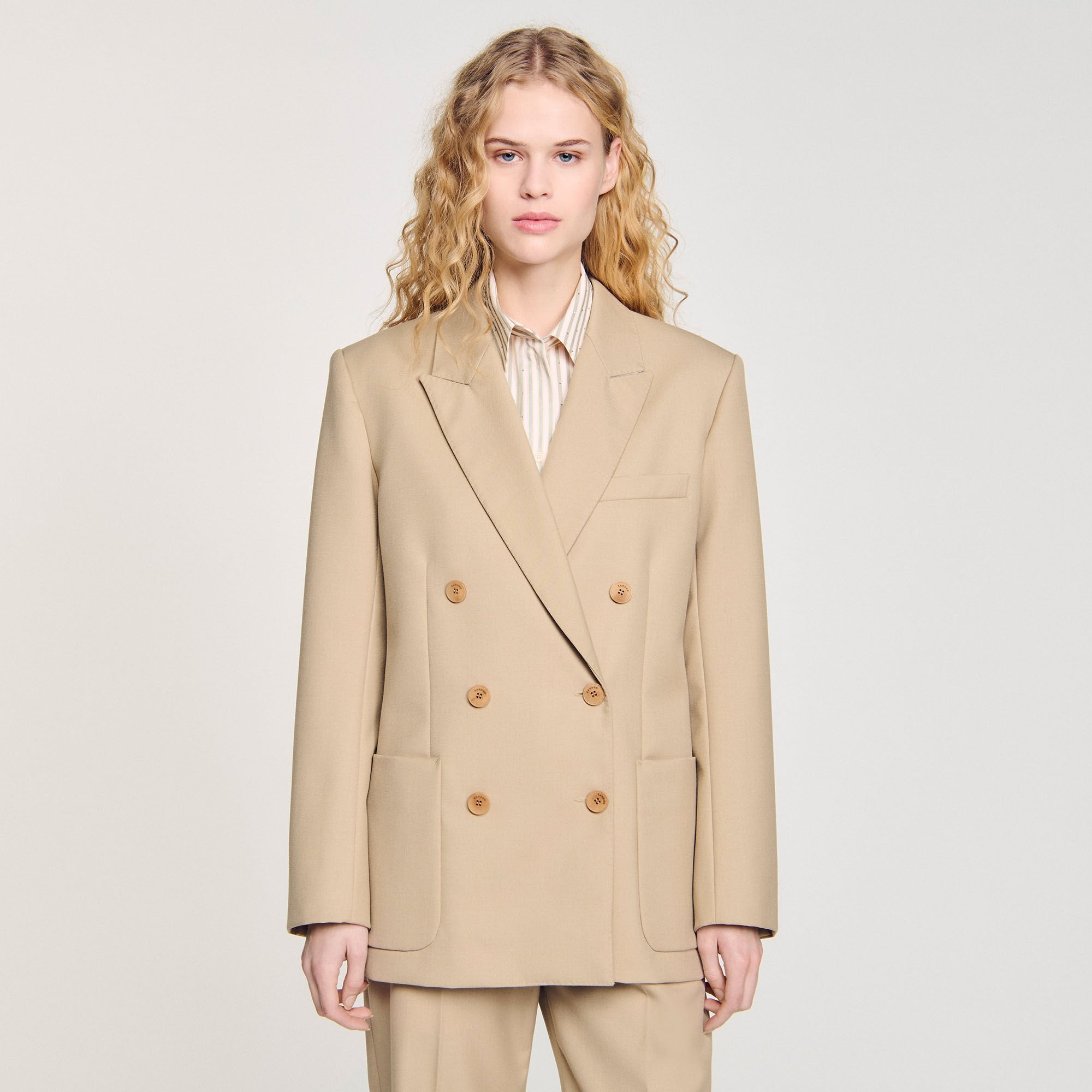 Sandro / Double-breasted suit jacket Sand