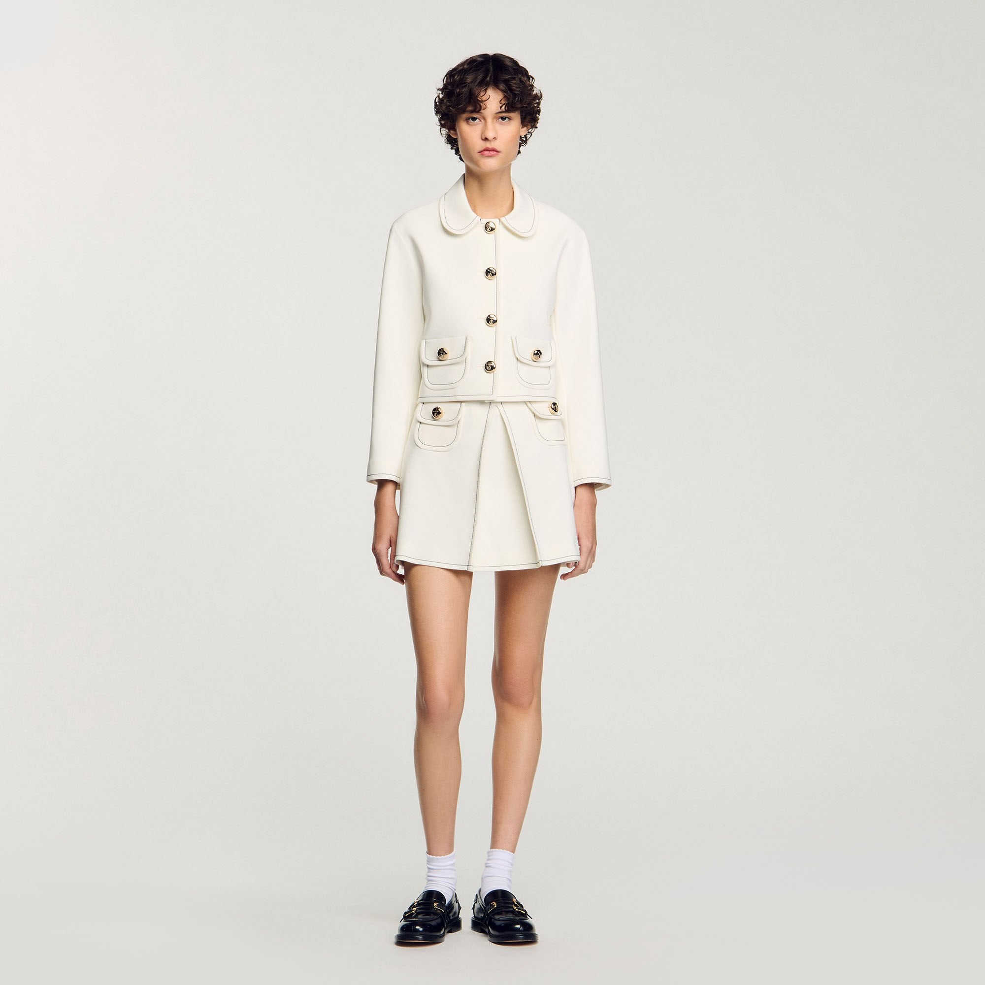 Sandro / Peter Pan collar cropped jacket Ecru