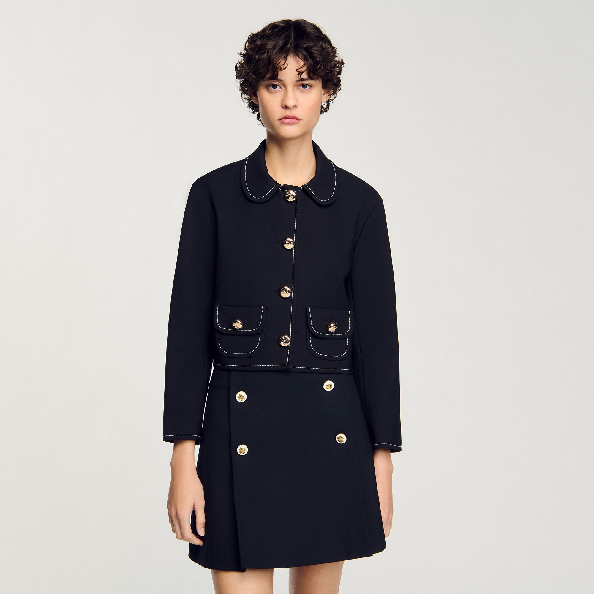 Sandro / Peter Pan collar cropped jacket Black