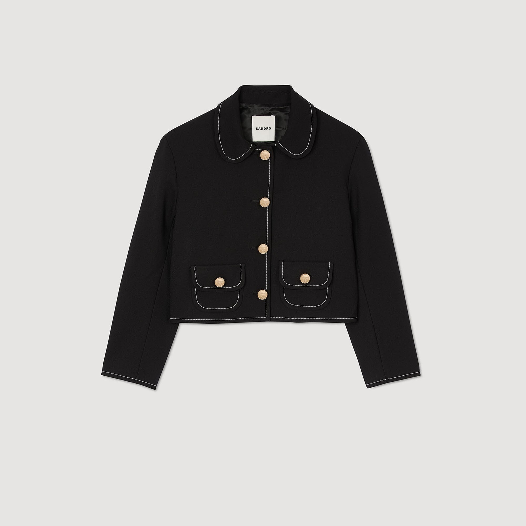 Sandro / Peter Pan collar cropped jacket Black