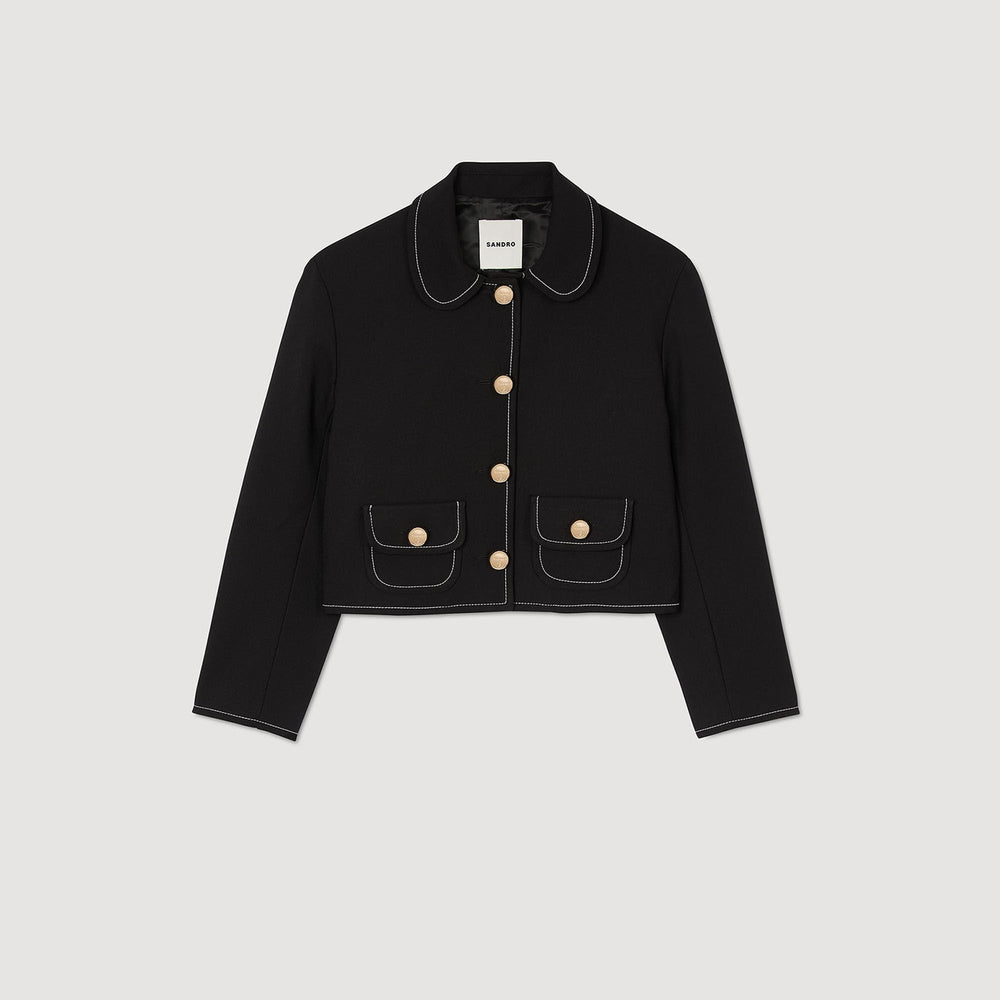 Sandro / Peter Pan collar cropped jacket Black