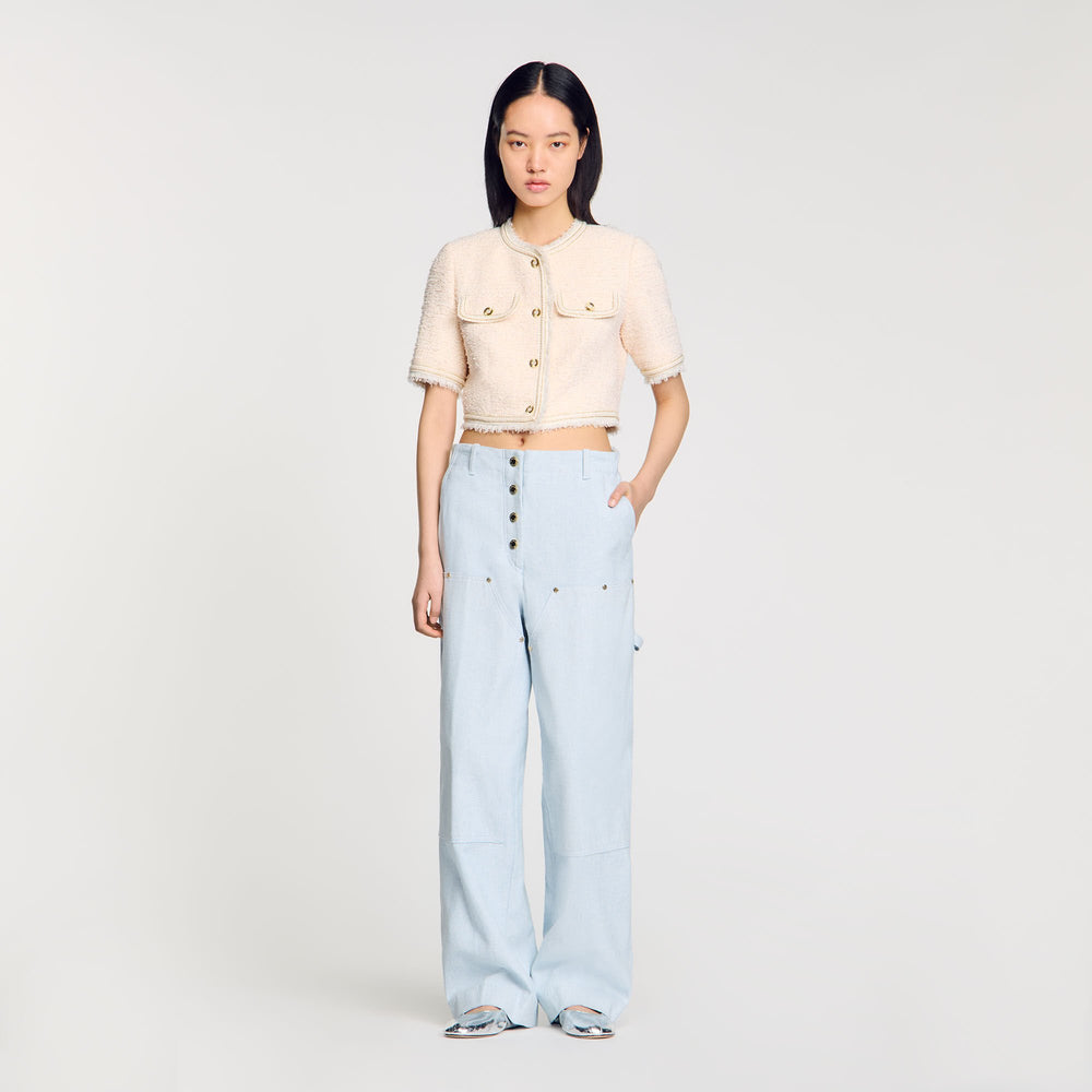 Sandro / Short-sleeved tweed jacket Ecru / Pink