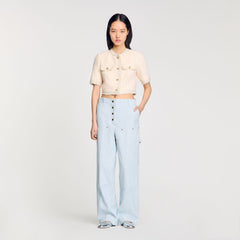 Sandro / Short-sleeved tweed jacket Ecru / Pink