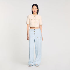Sandro / Short-sleeved tweed jacket Ecru / Pink
