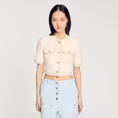 Sandro / Short-sleeved tweed jacket Ecru / Pink