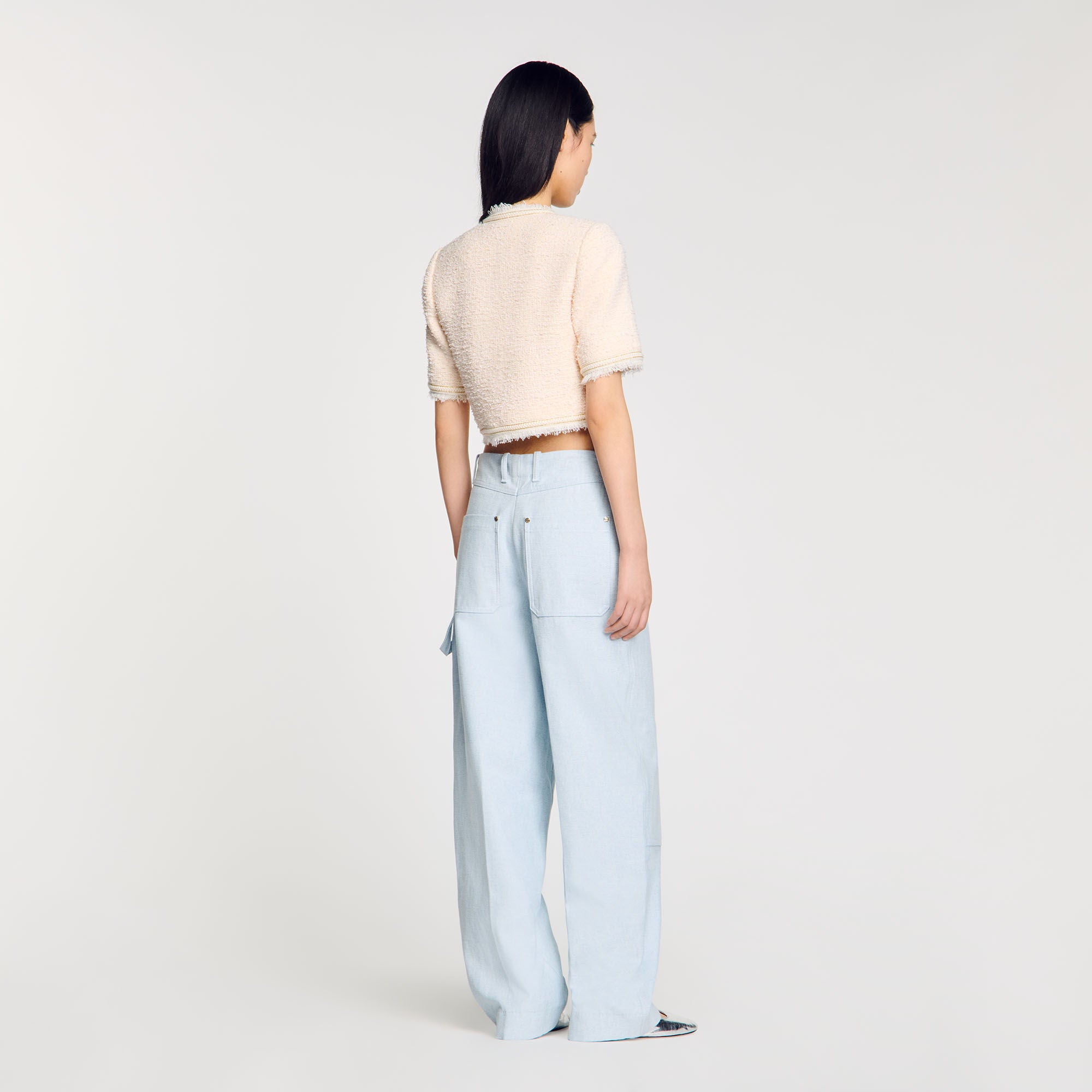 Sandro / Short-sleeved tweed jacket Ecru / Pink