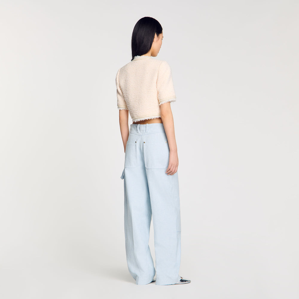 Sandro / Short-sleeved tweed jacket Ecru / Pink
