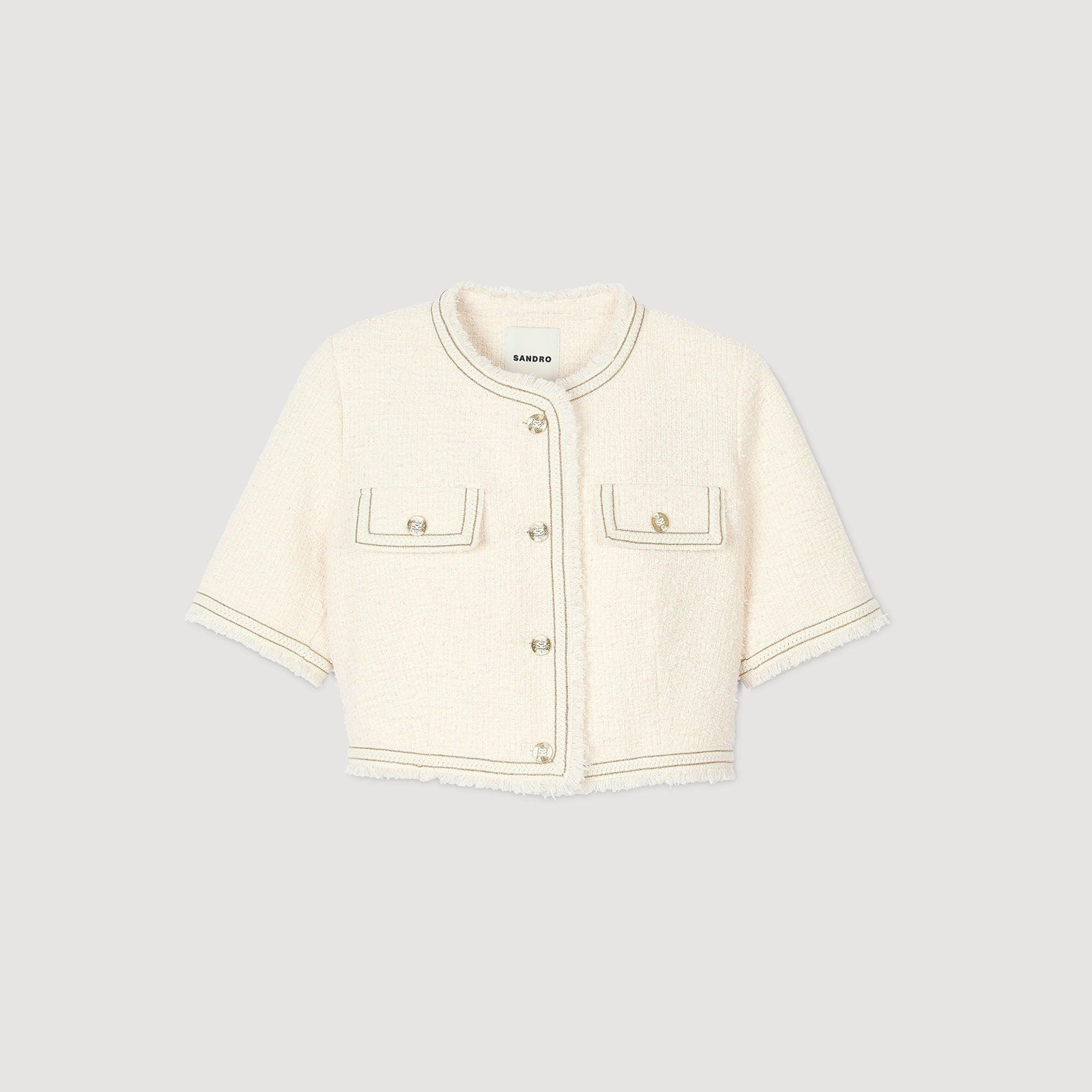 Sandro / Short-sleeved tweed jacket Ecru / Pink