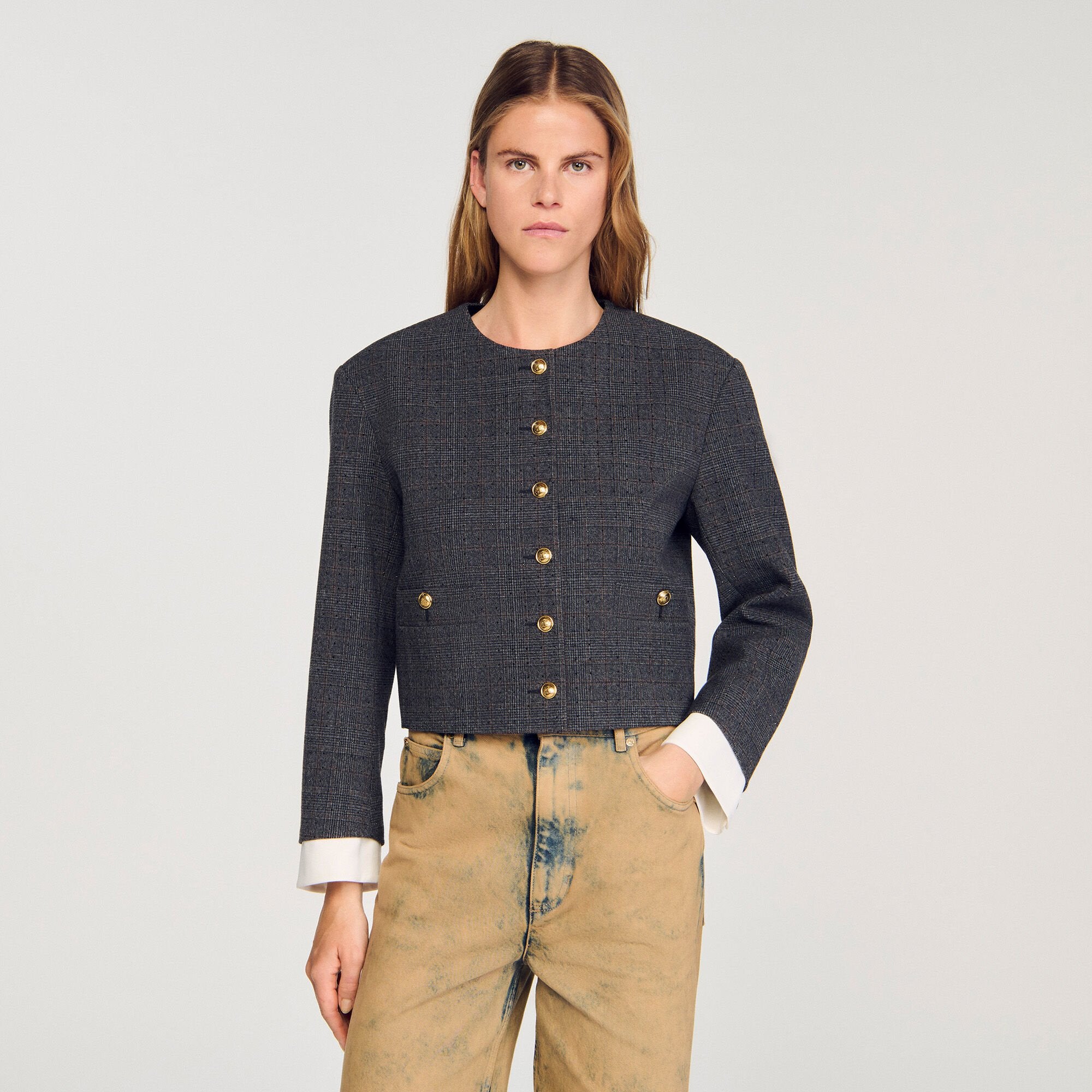 Sandro / Rhinestone tailored jacket Grey / Brown