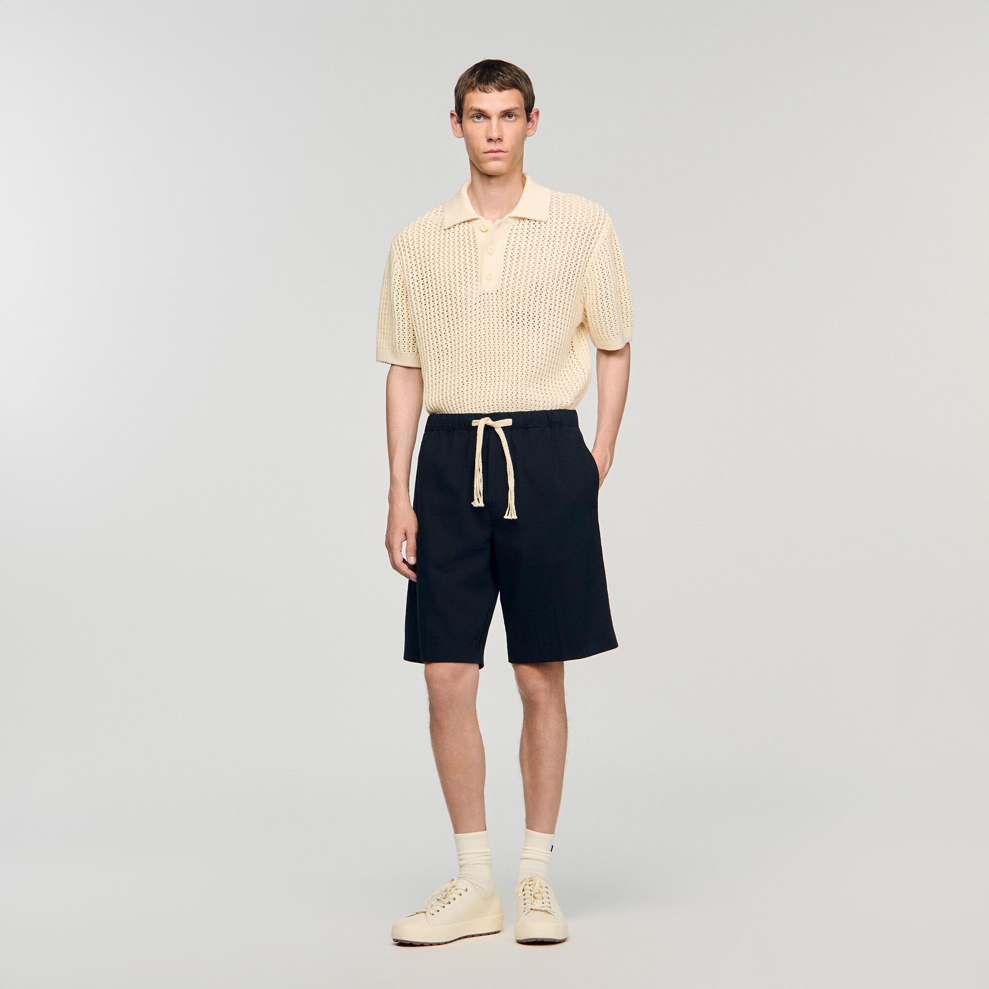 Sandro / Elasticated waist cotton shorts Navy Blue