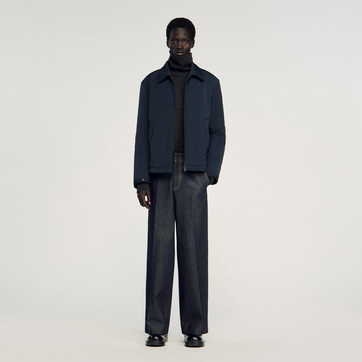 Sandro / Quilted zip-up jacket Navy Blue
