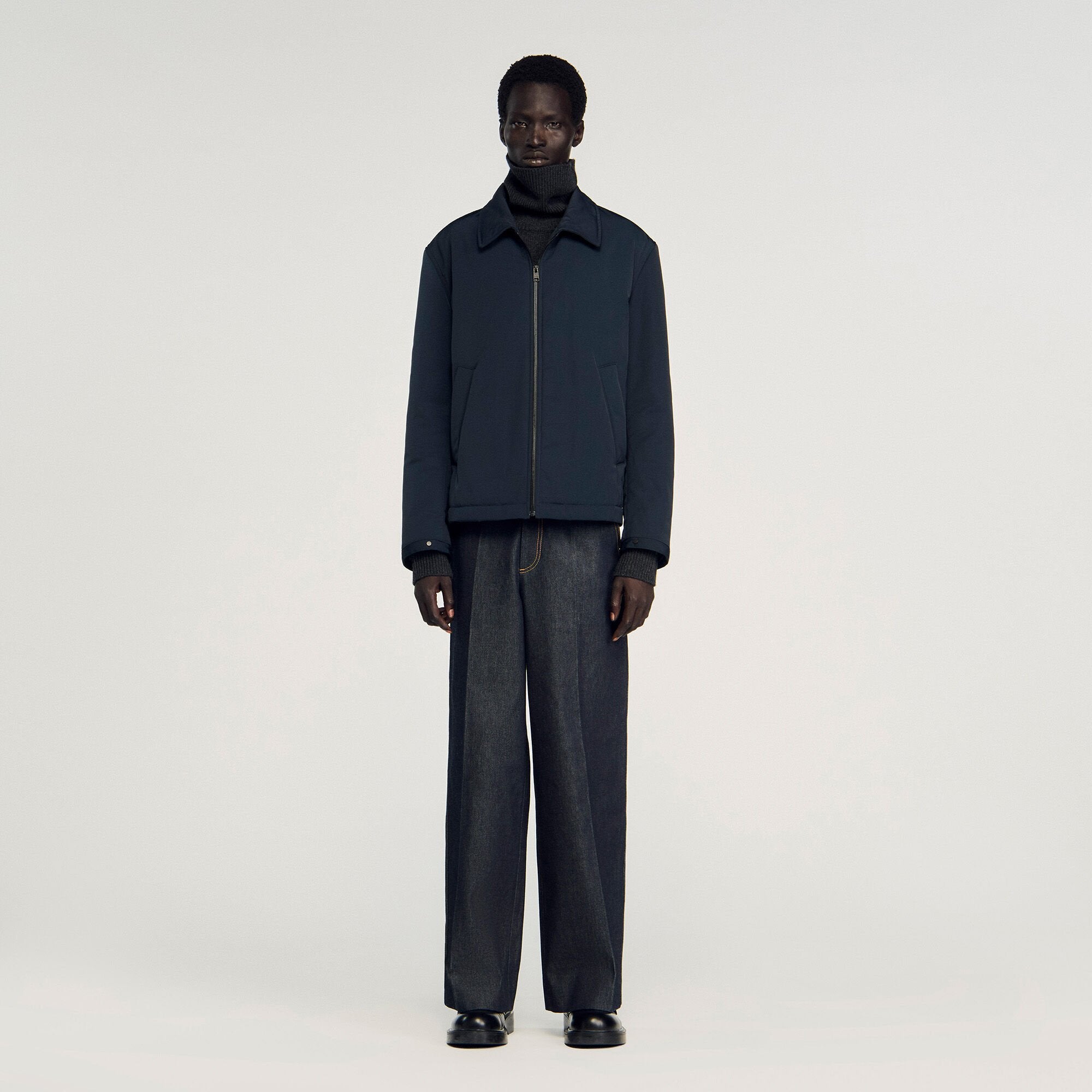 Sandro / Quilted zip-up jacket Navy Blue